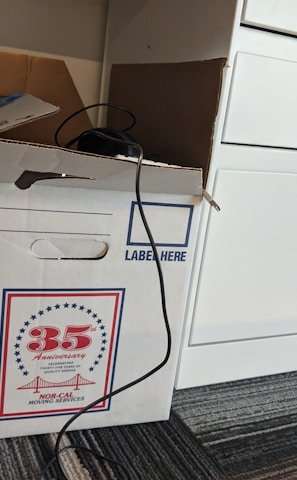 Professional movers carefully packing fragile items in a modern apartment.